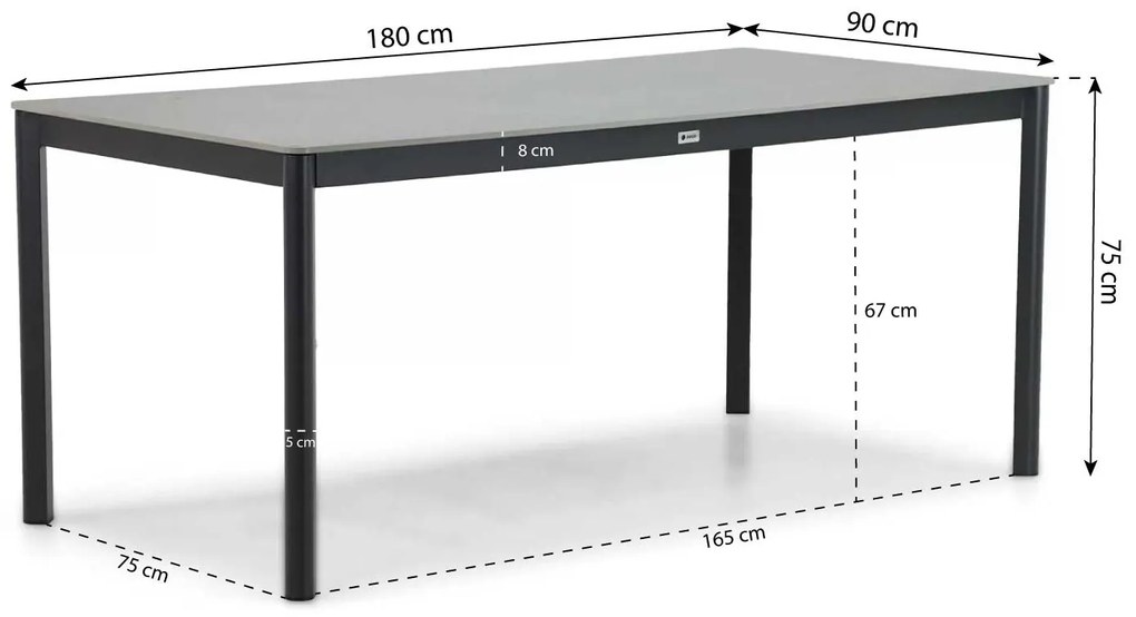 Dining Tuintafel rechthoekig 180 x 90 cm Aluminium/keramiek Grijs Como