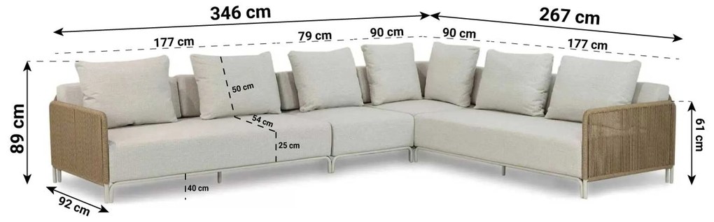 Hoek loungeset 6 personen Aluminium/rope Taupe Coco Colorado