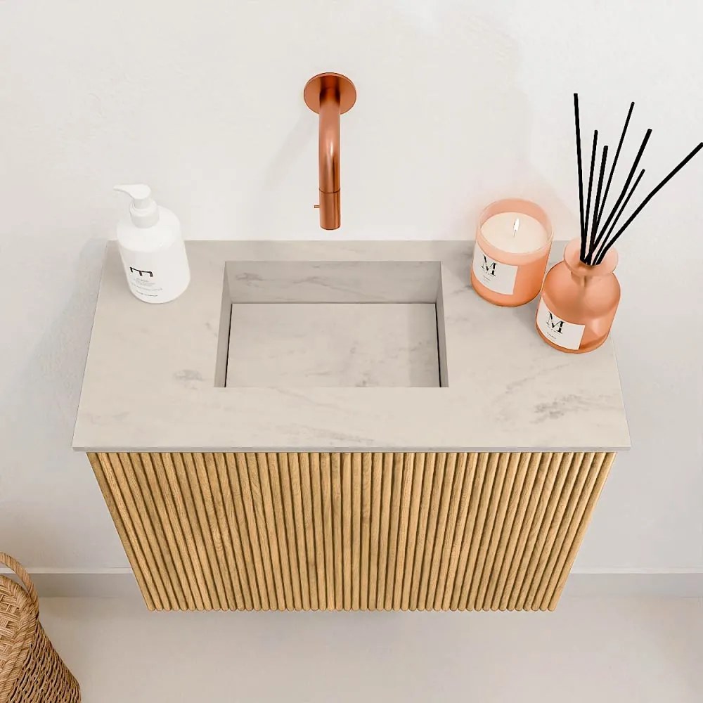 Mondiaz Joya DLux 50cm toiletmeubel oak met wastafel faye links zonder kraangat opalo