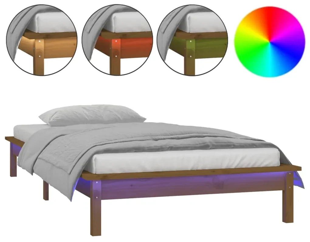vidaXL Bedframe LED massief hout honingbruin 100x200 cm