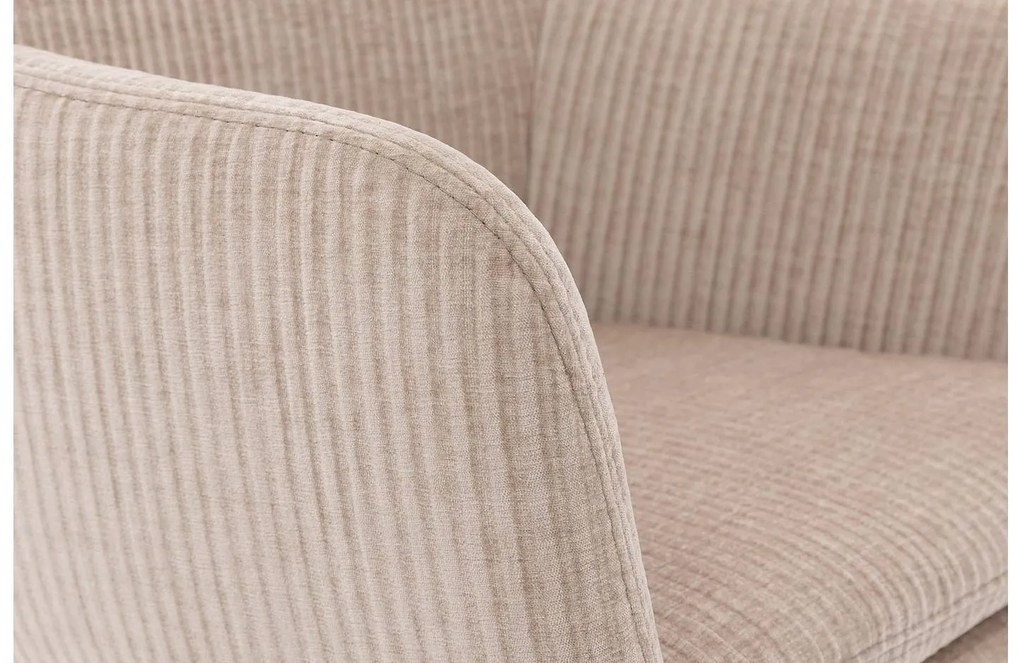 Goossens Excellent Eetkamerstoel Binn beige stof graden draaibaar met return functie met armleuning, stijlvol landelijk
