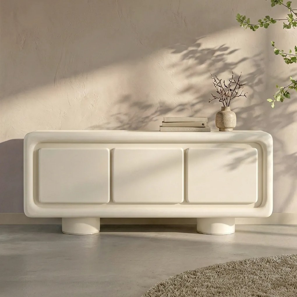 Wit Dressoir Organisch Betonlook - 183x47x82cm.