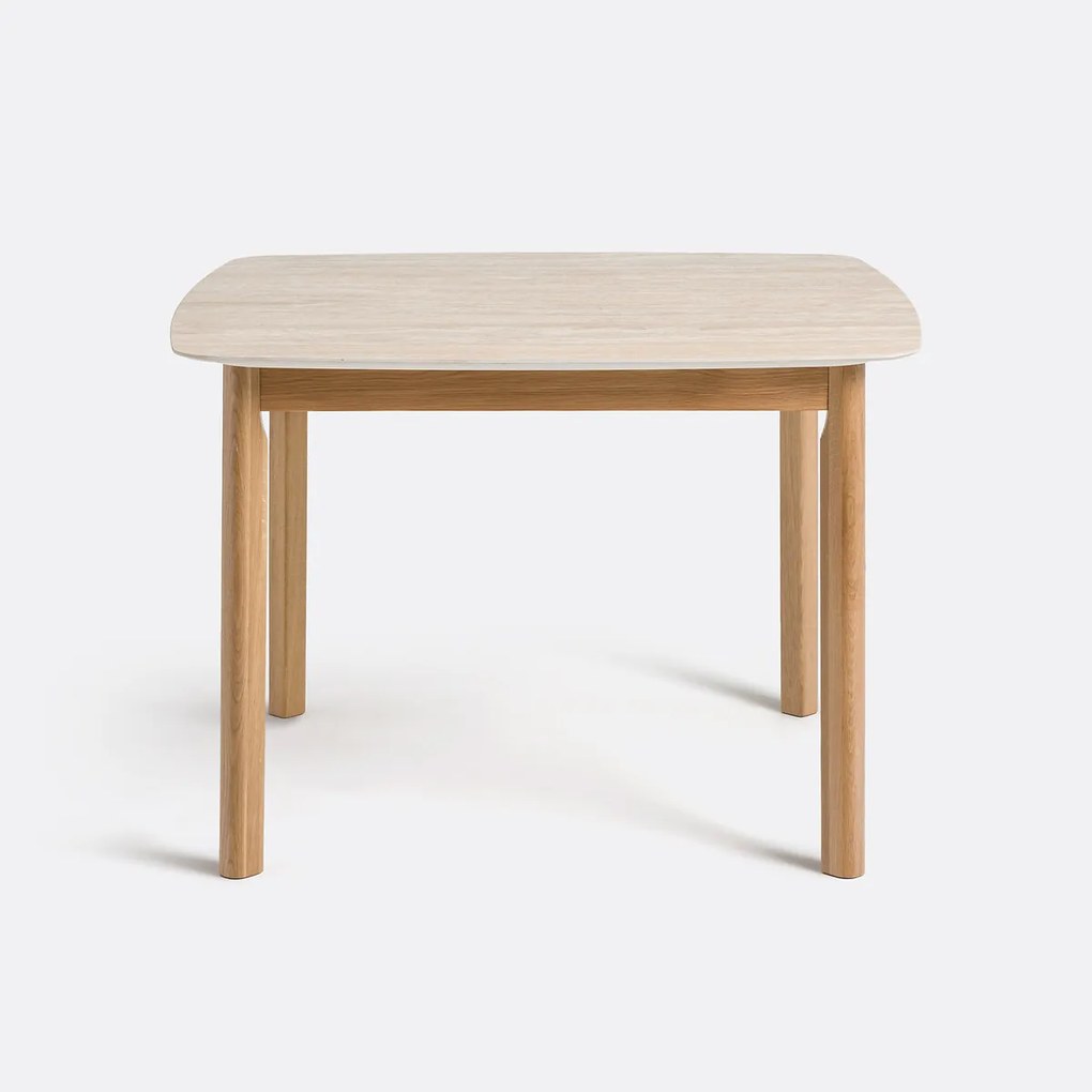 Eettafel, keramiek in travertin en eiken, 4 couverts, SARAUNE