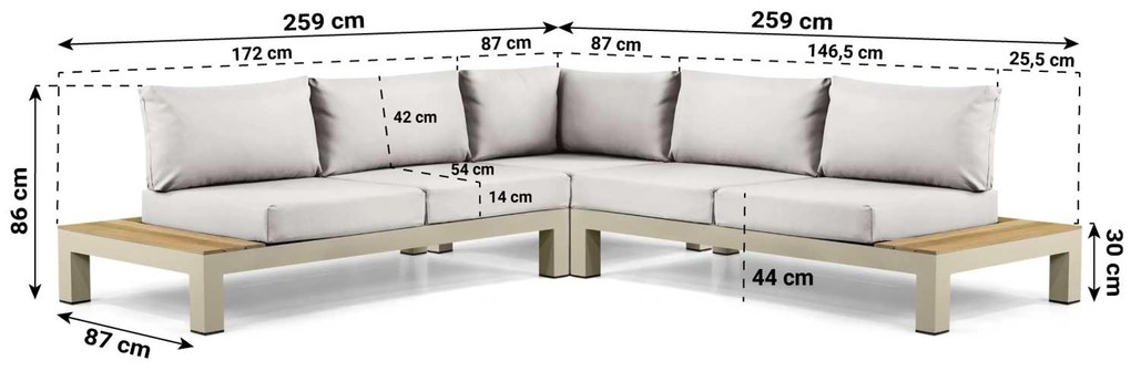 Loungeset 5 personen Aluminium/Teak Taupe Lifestyle Garden Furniture Vittoria