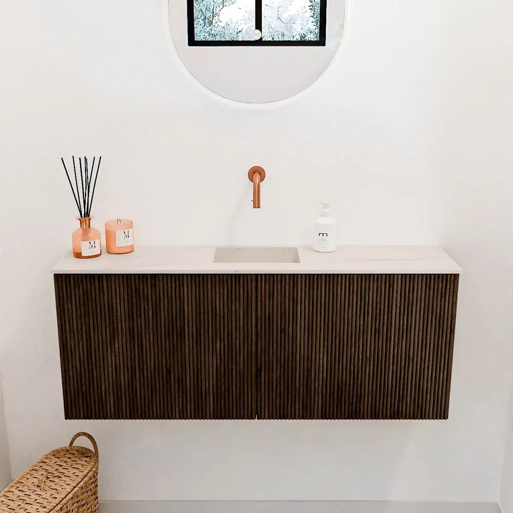 Mondiaz Joya DLux 100cm toiletmeubel walnut met wastafel faye midden zonder kraangat meli