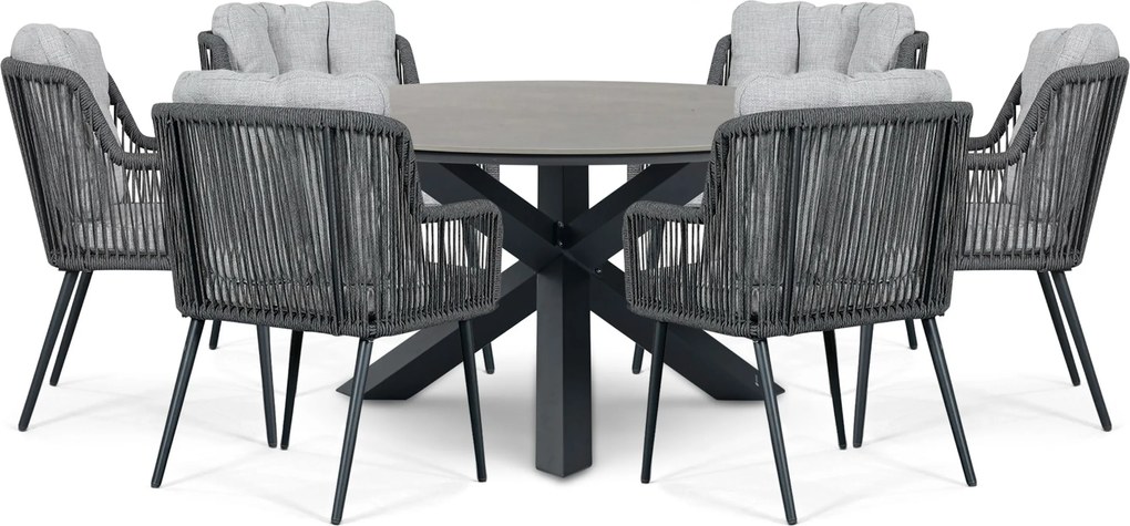 Tuinset Ronde Tuintafel 6 personen 150 cm Rope Grijs  Lifestyle Garden Furniture Tivoli/Xento