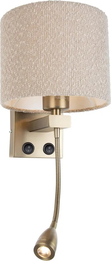Wandlamp bronze met flexarm en kap beige van teddy stof 18cm - Brescia Combi
