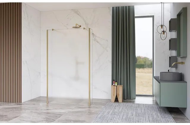 Fortifura Galeria Vrijstaande Inloopdouche - 90x200cm - Glas mat - antikalk - 8mm veiligheidsglas - wandsteunen - Geborsteld Messing PVD (Goud) SW927770 2x/SW797929