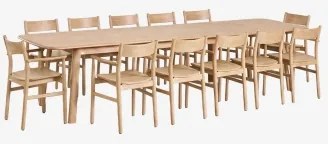 Set Uitschuifbare Eettafel 220-320x95 Cm Treveris En 12 Eikenhouten Eetkamerstoelen Mireita Eikenhout - Sklum
