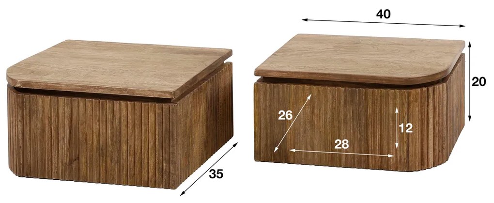 Zwevende Nachtkastjes Ribbels Set Van 2 - 40x35x20cm.