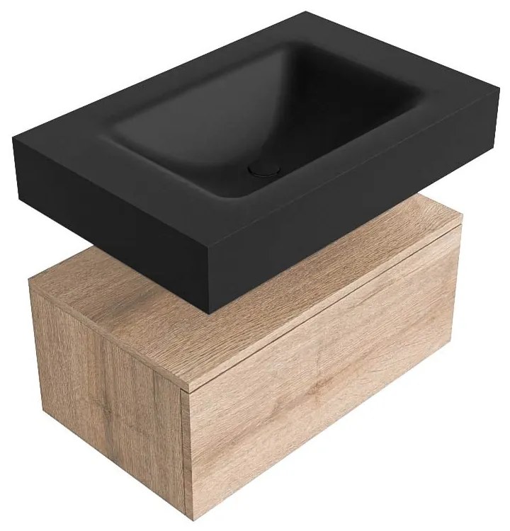 Zaro Alan badmeubel 70cm washed oak 1 lade met vrijhangende wastafel cloud midden zonder kraangat urban