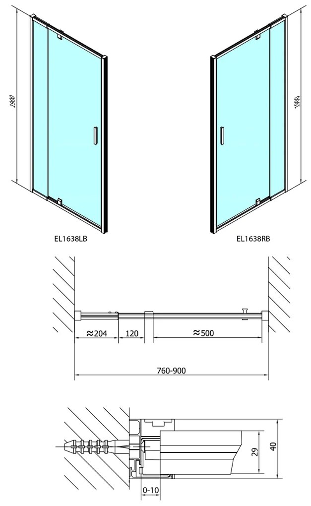Polysan Easy Black douche draaideur mat glas 90x190cm zwart mat