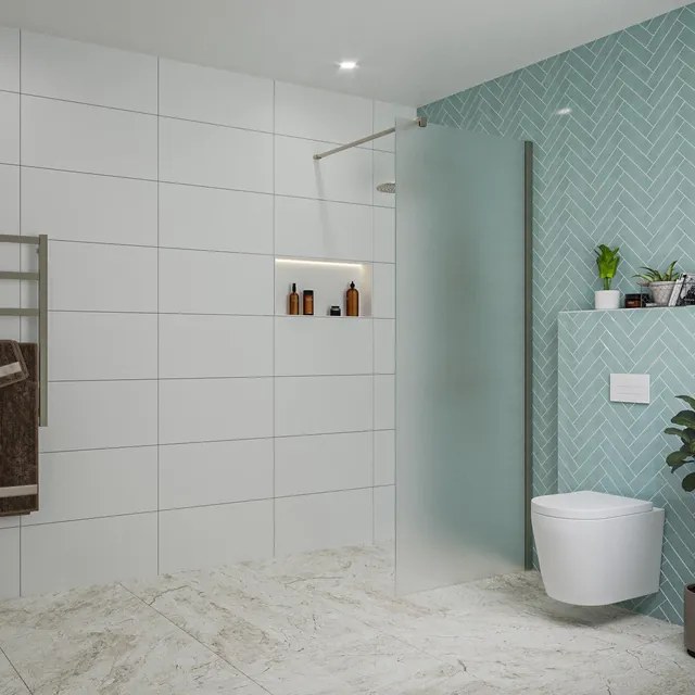 Fortifura Galeria inloopdouche - 80x200cm - mat glas - wandarm - Geborsteld Gunmetal PVD SW797925/SW797907