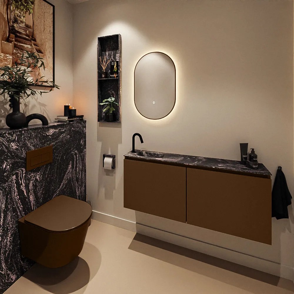 Mondiaz Ture DLux toiletmeubel 120cm rust met wastafel lava links met kraangat