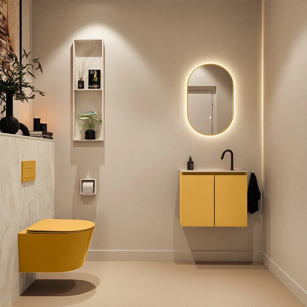 Mondiaz Ture DLux toiletmeubel 60cm ocher met wastafel ostra midden met kraangat