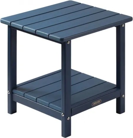 VEVOR Kunststof bijzettafel, 45 x 38 x 44 cm, HDPE tuintafel, balkontafel met 2 planken, nachtkastje, salontafel, decoratieve tafel, geschikt voor terras, zwembad, strand, veranda, tuin, blauw