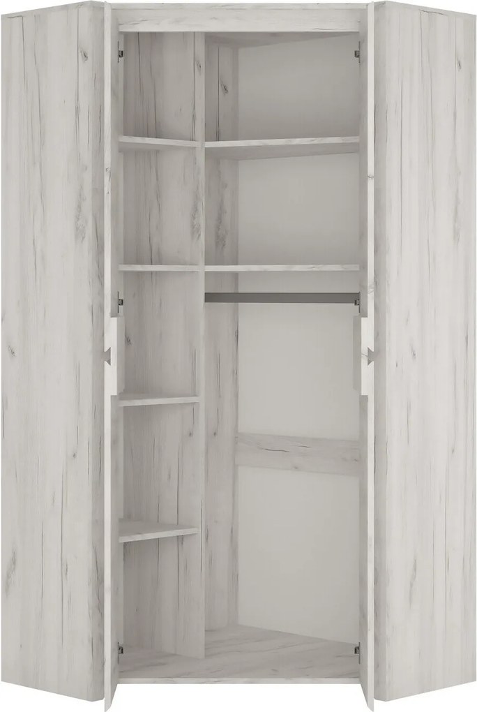 Hoekkledingkast Salcame 103, Ambachtelijk wit, 191x96x96cm, 88 kg, Kledingkast deuren: Met scharnieren