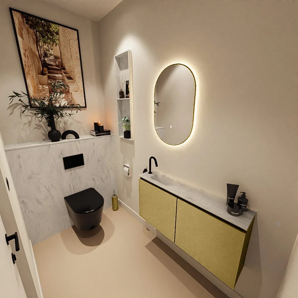 Mondiaz Ture DLux toiletmeubel 100cm oro met wastafel opalo links met kraangat