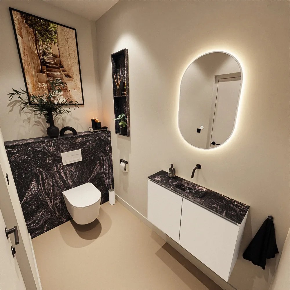 Mondiaz Ture DLux toiletmeubel 80cm talc met wastafel lava midden zonder kraangat