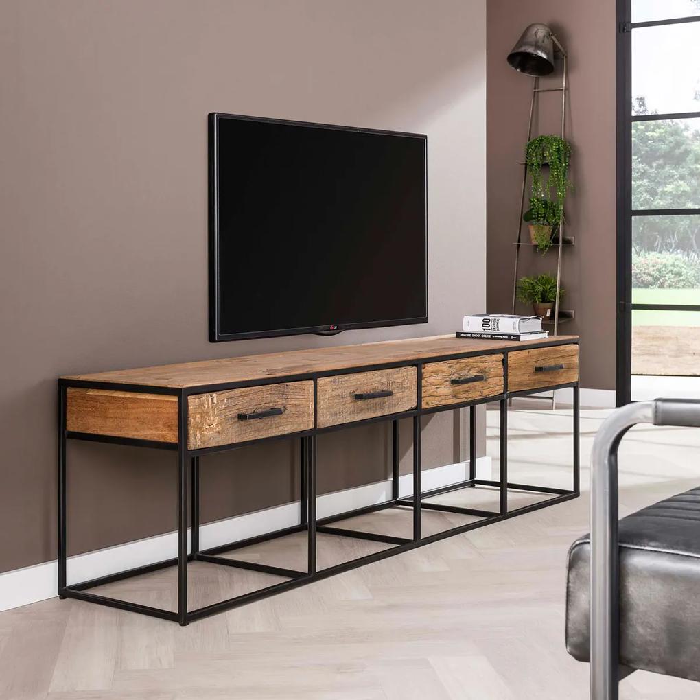 Tv-meubel Van Hardhout En Metaal 180 Cm - 180x40x50cm.
