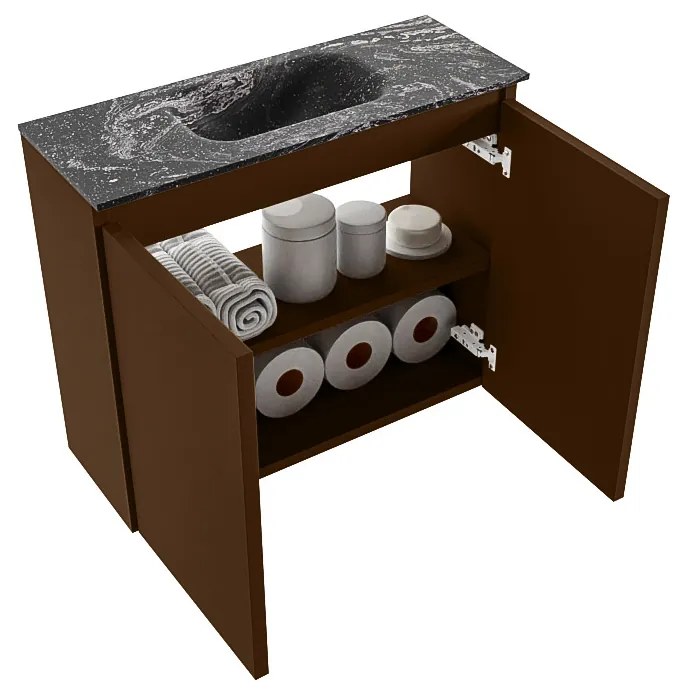 Mondiaz Ture DLux toiletmeubel 60cm rust met wastafel lava midden met kraangat