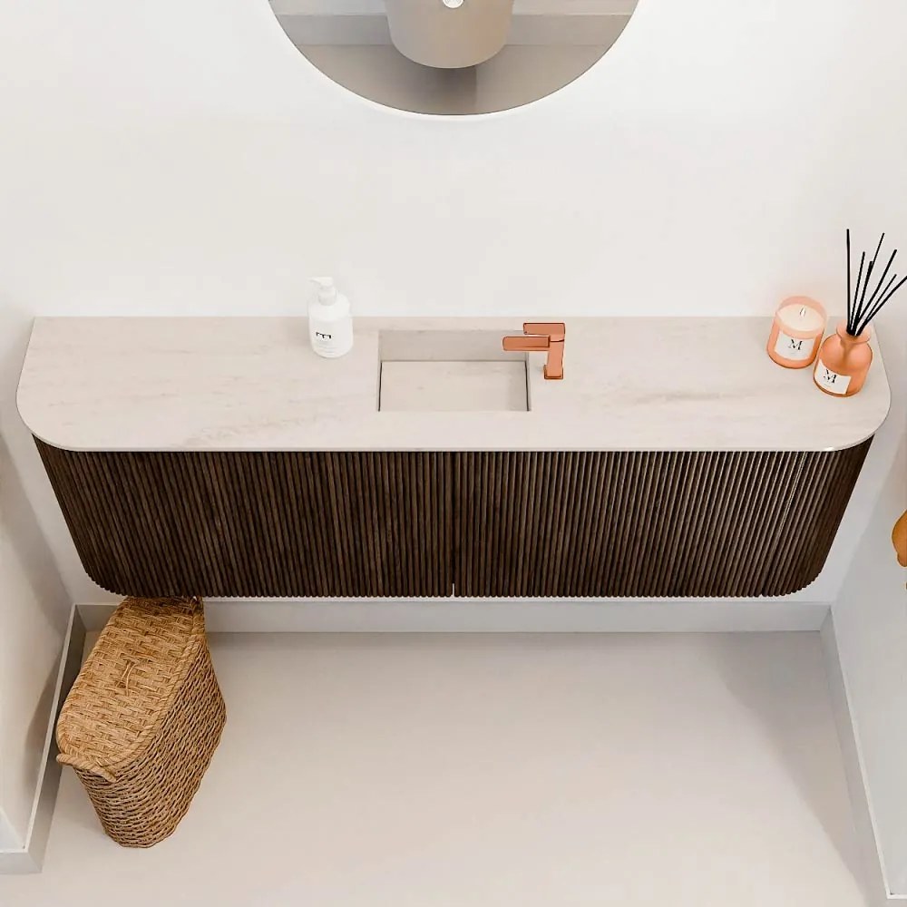 Mondiaz Joya DLux 125cm toiletmeubel ronding links/rechts walnut met wastafel faye midden 1 kraangat meli
