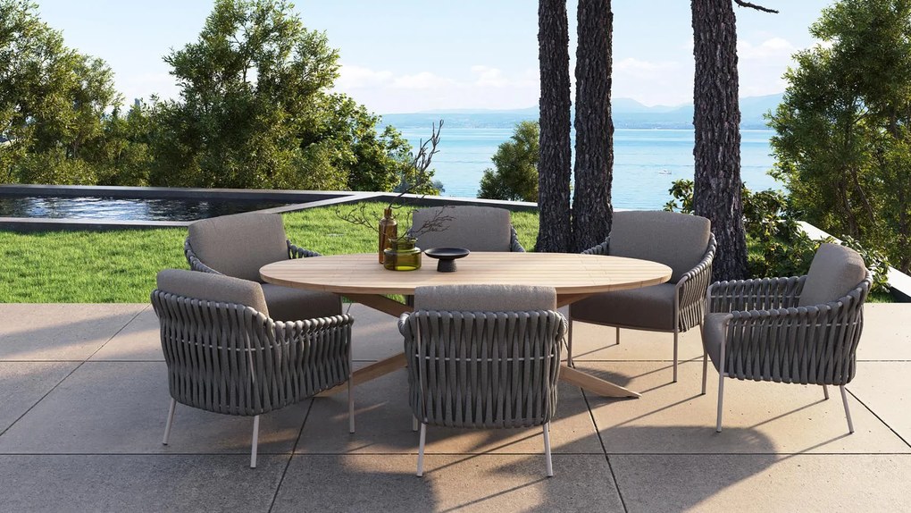 4 Seasons Outdoor Comino low dining set latte met Prado tafel ellips blad 240 cm  Tuinset    beige weerbestendig