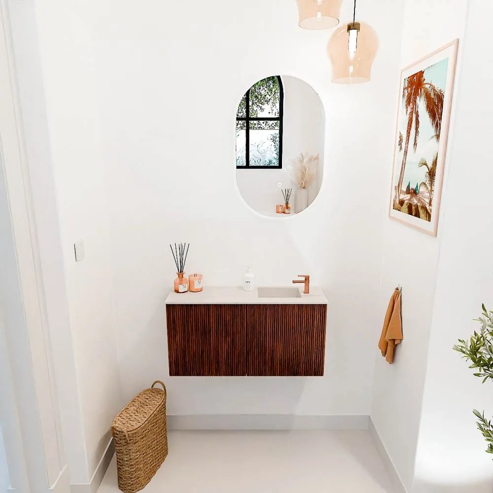 Mondiaz Joya DLux 80cm toiletmeubel ruby met wastafel faye rechts 1 kraangat meli