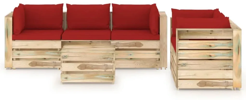 vidaXL 6-delige Loungeset met kussens groen geïmpregneerd hout