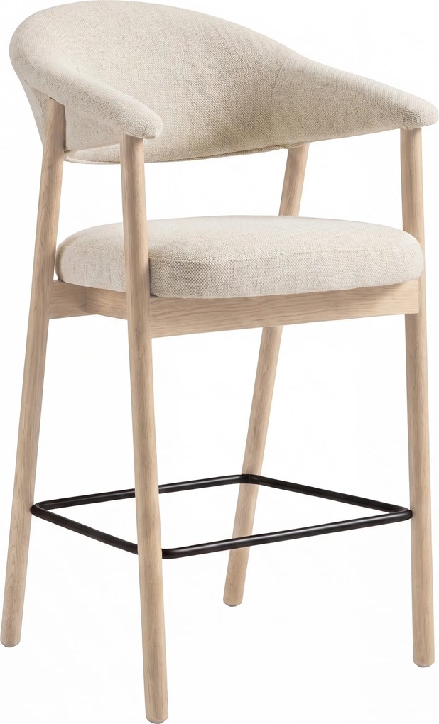 GARDA crème beige (stof Harmony 110) / gebleekt eiken geolied - GESTOFFEERDE BARKRUK VOOR KEUKEN/BAR