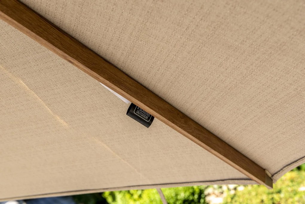 4 Seasons Outdoor Siesta PREMIUM Ø 350 cm parasol zand, wood look frame Parasol beige weerbestendig