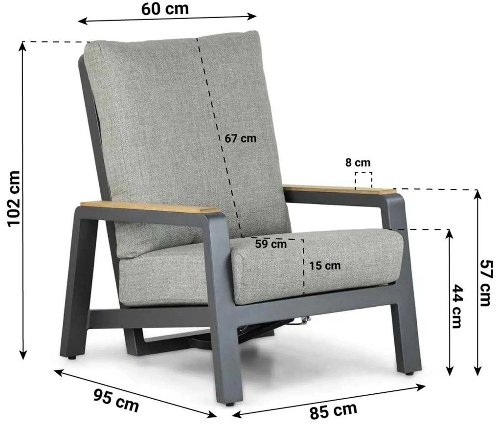 Stoel en Bank Loungeset 5 personen Aluminium/teak Grijs  Osmen Manly
