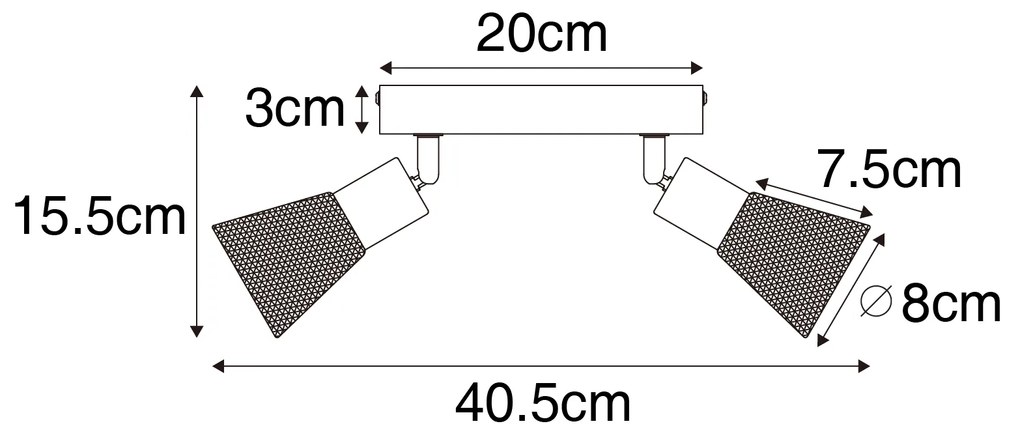 Industriële spot zwart met hout 2-lichts - Kristina