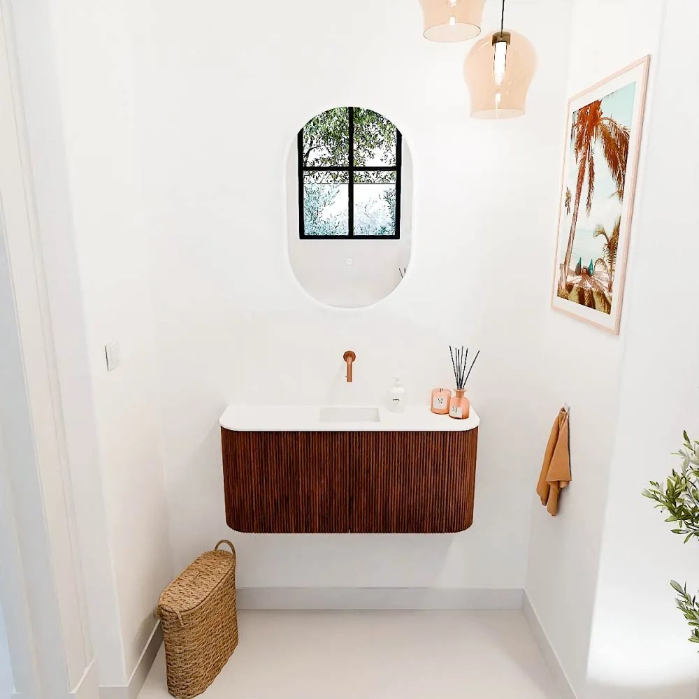 Mondiaz Joya 95cm toiletmeubel ronding links/rechts ruby met wastafel faye midden zonder kraangat talc
