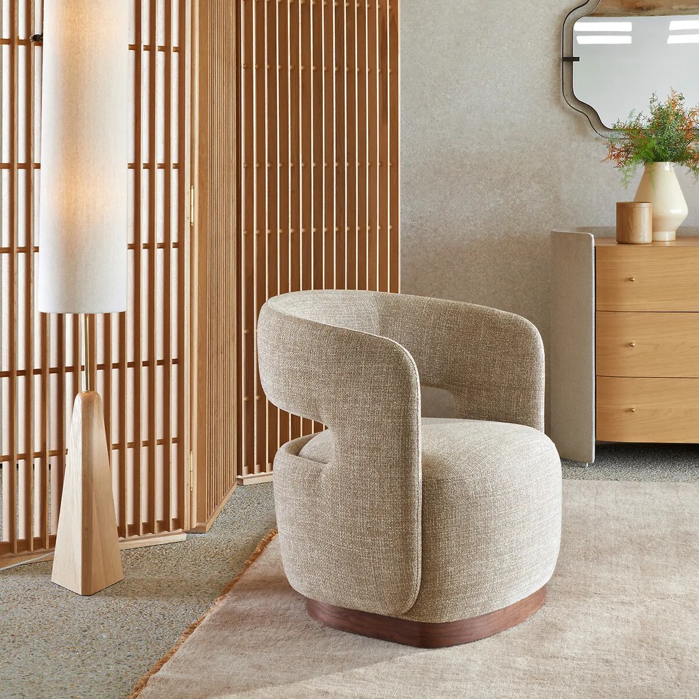 Jesper gestructureerde draaifauteuil met walnootfineer onderstel