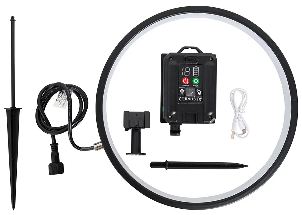 Prikspot zwart 60 cm incl. LED oplaadbaar en solar IP65 - Adalind