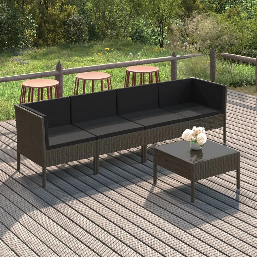 vidaXL 5-delige Loungeset met kussens poly rattan grijs