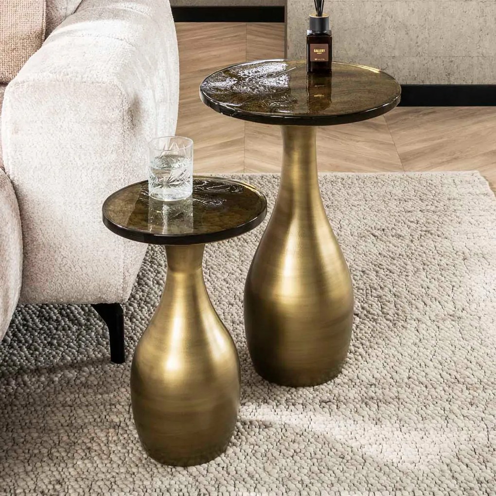 Ronde Bijzettafel Goudkleurig Glas Middel - 40 X 40cm.