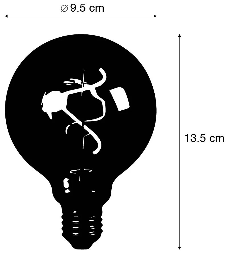 Set van 5 E27 dimbare LED spiraal filament lamp G95 smoke 3W 95 lm 1800K