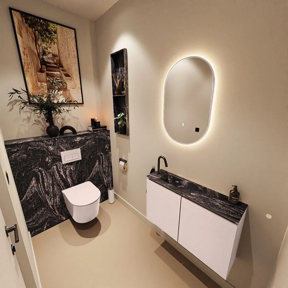 Mondiaz Ture DLux toiletmeubel 80cm rosee met wastafel lava links met kraangat