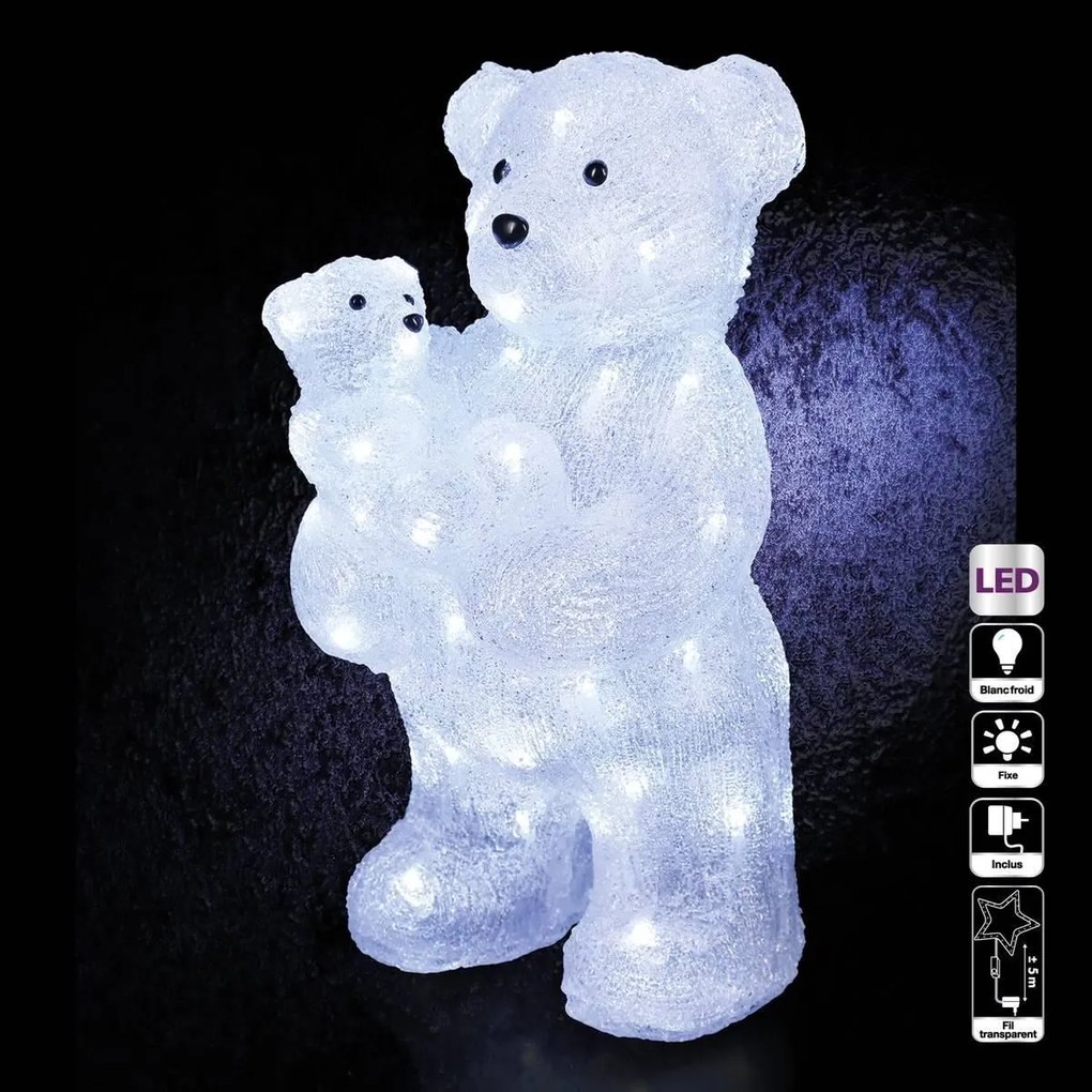 Fééric Lights and Christmas - verlichte ijsbeer met baby - L25 x B24 x H44 cm - 56 koud witte ledlampjes