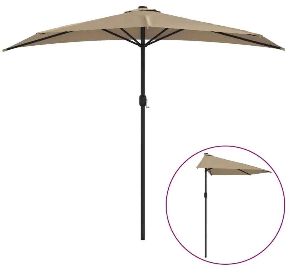 vidaXL Balkonparasol half met aluminium paal 270x135 cm taupe