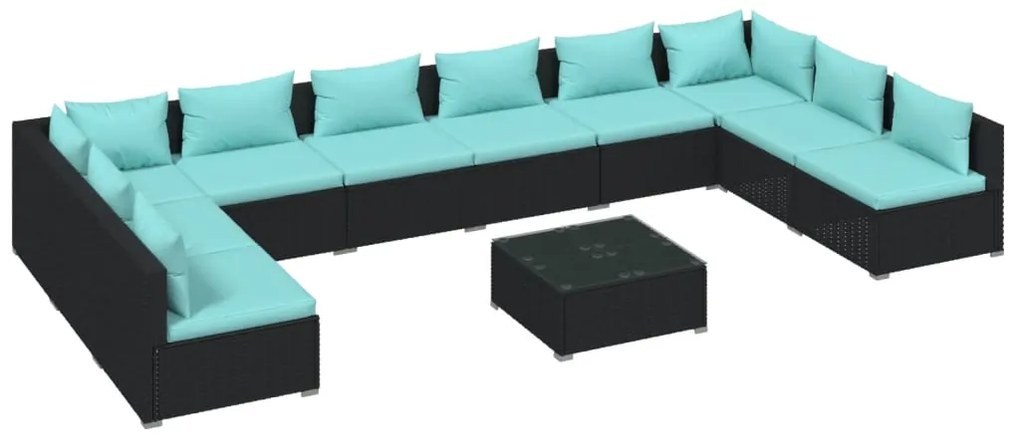 vidaXL 11-delige Loungeset met kussens poly rattan zwart