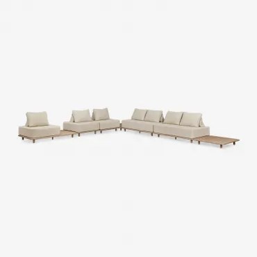Woonkamerset Met 5-delige Modulaire Hoekbank Met Bijzettafel En Nachtkastje 95x95 Cm In Portet Acacia Gardenia Wit - Sklum