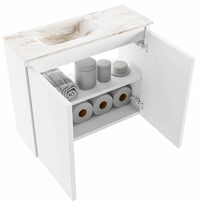 Mondiaz Ture DLux toiletmeubel 60cm talc met wastafel frappe links met kraangat