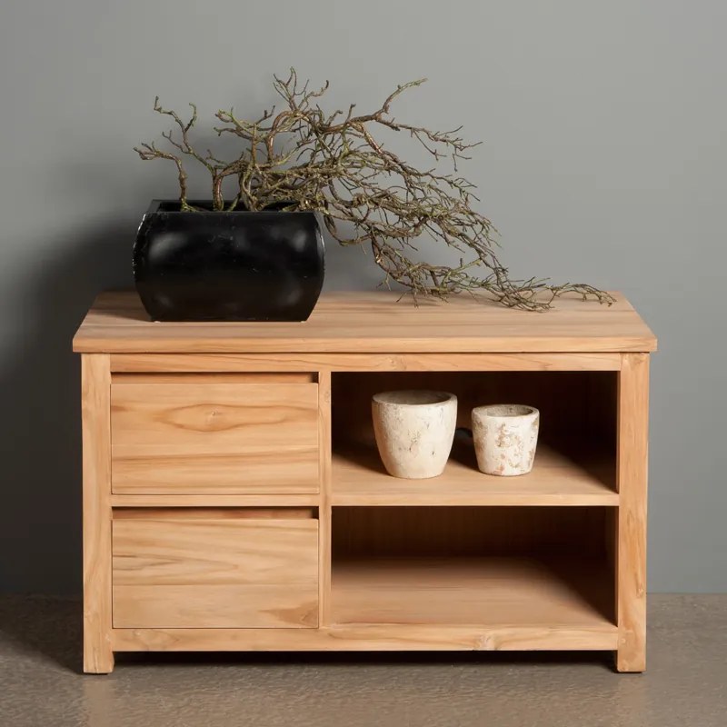 Hoog Tv-meubel Teak - 2 Lades - 100cm - 100x50x60cm.