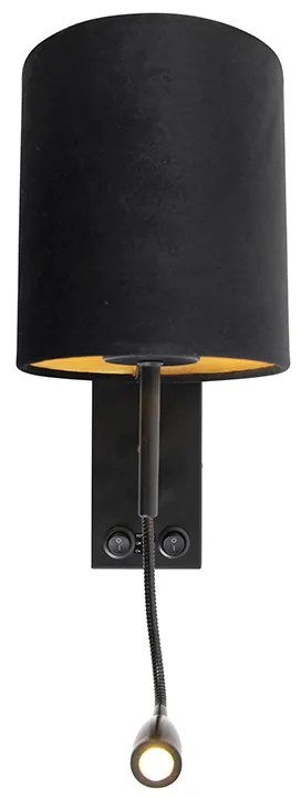 Art Deco wandlamp zwart met velours kap - Stacca