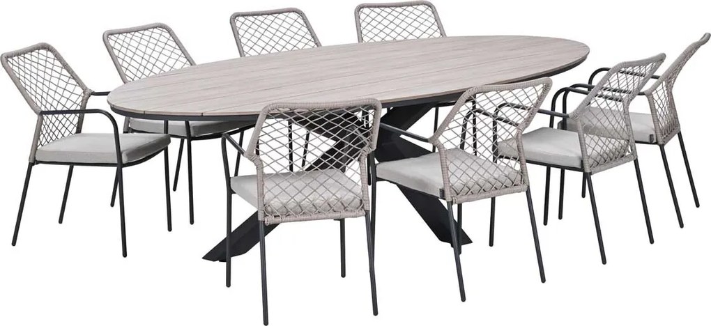 Garden Impressions Ross tuinset sand 9-delig - Tulli tuintafel ovaal 280x140 cm