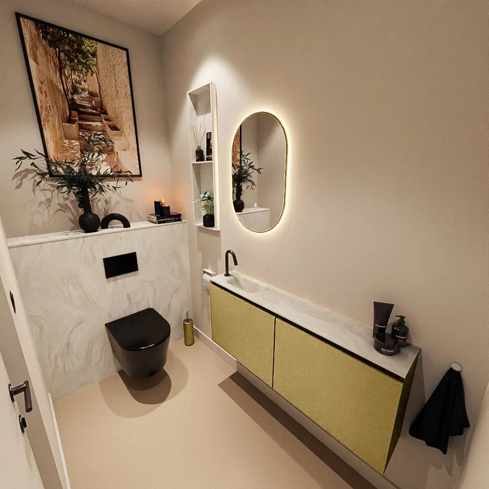 Mondiaz Ture DLux toiletmeubel 120cm oro met wastafel ostra links met kraangat