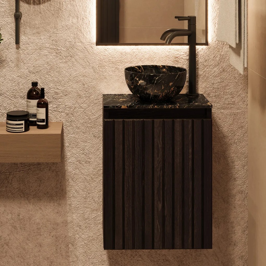 Fontana Athens Portoro Gold Micro Marble toiletmeubel met ribbelfront 40cm kasteel bruin